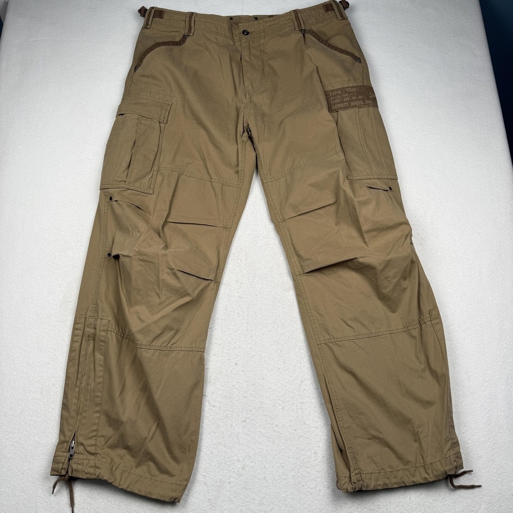 Schott Cargo Pants Mens 38x32 Beige Military Gear Adjustable Waist Ankle Zip